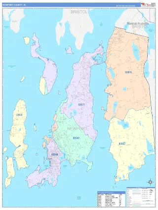 Newport County, RI ColorCast style ZIP Code wall map