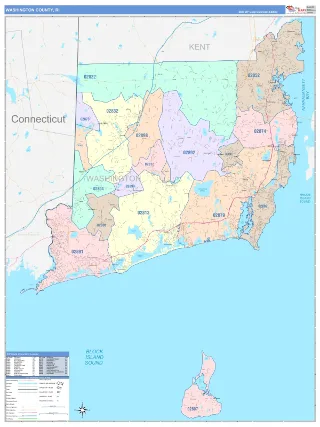 Washington County, RI ColorCast style ZIP Code wall map