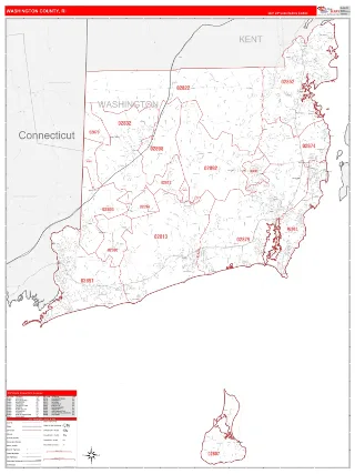Washington County, RI RedLine style ZIP Code wall map