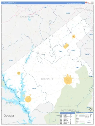 Abbeville County, SC Business Reference style ZIP Code wall map