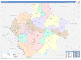 Aiken County, SC ColorCast style ZIP Code wall map
