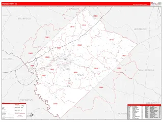 Aiken County, SC RedLine style ZIP Code wall map