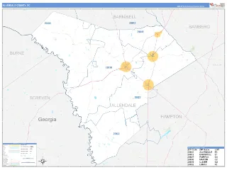 Allendale County, SC Business Reference style ZIP Code wall map