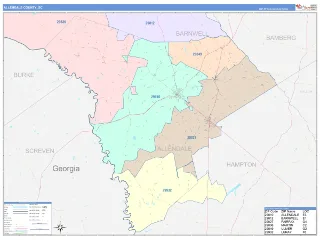 Allendale County, SC ColorCast style ZIP Code wall map