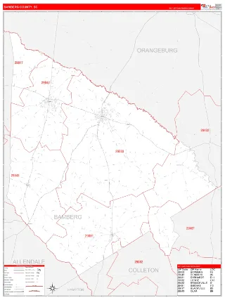 Bamberg County, SC RedLine style ZIP Code wall map