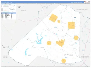 Barnwell County, SC Business Reference style ZIP Code wall map