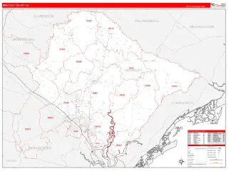 Berkeley County, SC RedLine style ZIP Code wall map