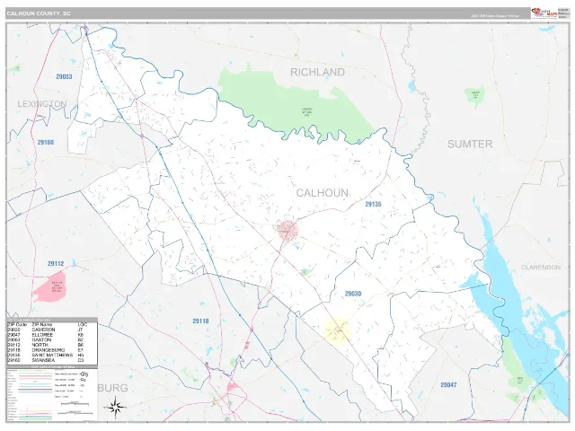 Calhoun County, SC ZIP Code Wall Map, Classic style