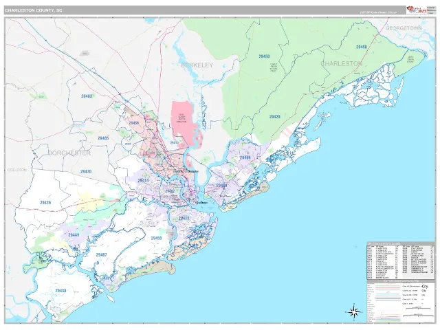 Charleston County, SC ZIP Code Wall Map, Classic style