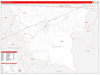 Cherokee County, SC RedLine style ZIP Code wall map