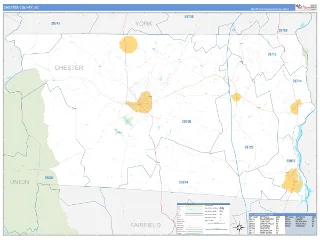 Chester County, SC Business Reference style ZIP Code wall map
