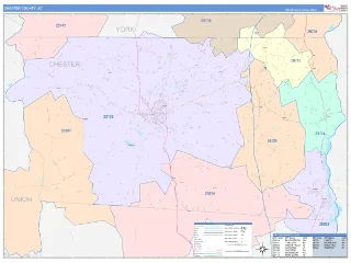 Chester County, SC ColorCast style ZIP Code wall map
