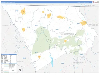 Chesterfield County, SC Business Reference style ZIP Code wall map