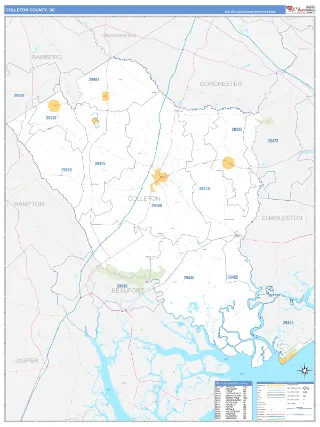 Colleton County, SC Business Reference style ZIP Code wall map