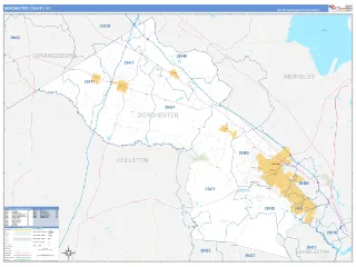 Dorchester County, SC Business Reference style ZIP Code wall map