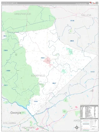 Edgefield County, SC Classic style ZIP Code wall map