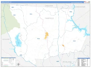 Fairfield County, SC Business Reference style ZIP Code wall map
