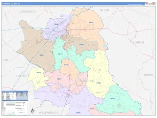 Florence County, SC ColorCast style ZIP Code wall map