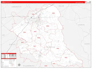 Florence County, SC RedLine style ZIP Code wall map