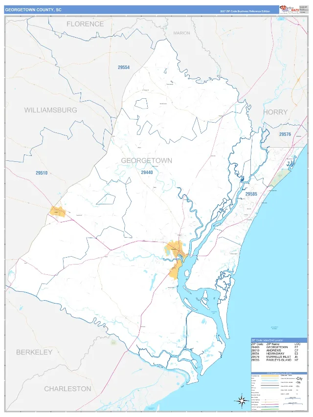 Georgetown County, SC ZIP Code Wall Map, Business Reference style