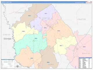 Hampton County, SC ColorCast style ZIP Code wall map
