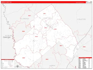 Hampton County, SC RedLine style ZIP Code wall map