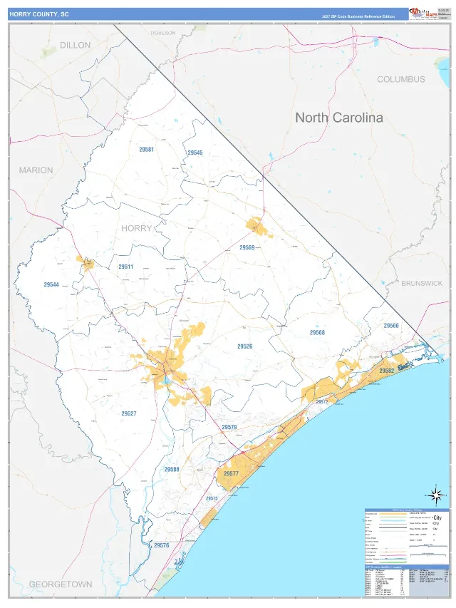 Horry County, SC ZIP Code Wall Map, Business Reference style