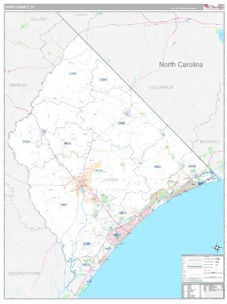 Horry County, SC Classic style ZIP Code wall map