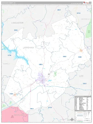 Kershaw County, SC Classic style ZIP Code wall map