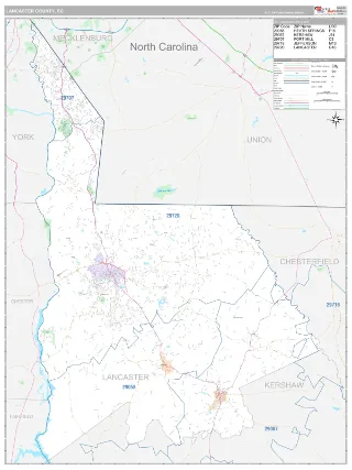 Lancaster County, SC Classic style ZIP Code wall map