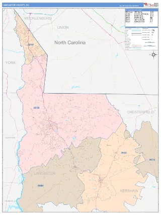 Lancaster County, SC ColorCast style ZIP Code wall map