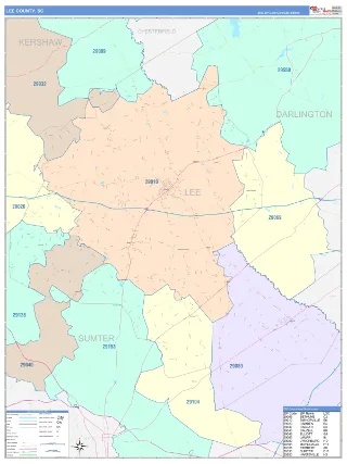 Lee County, SC ColorCast style ZIP Code wall map