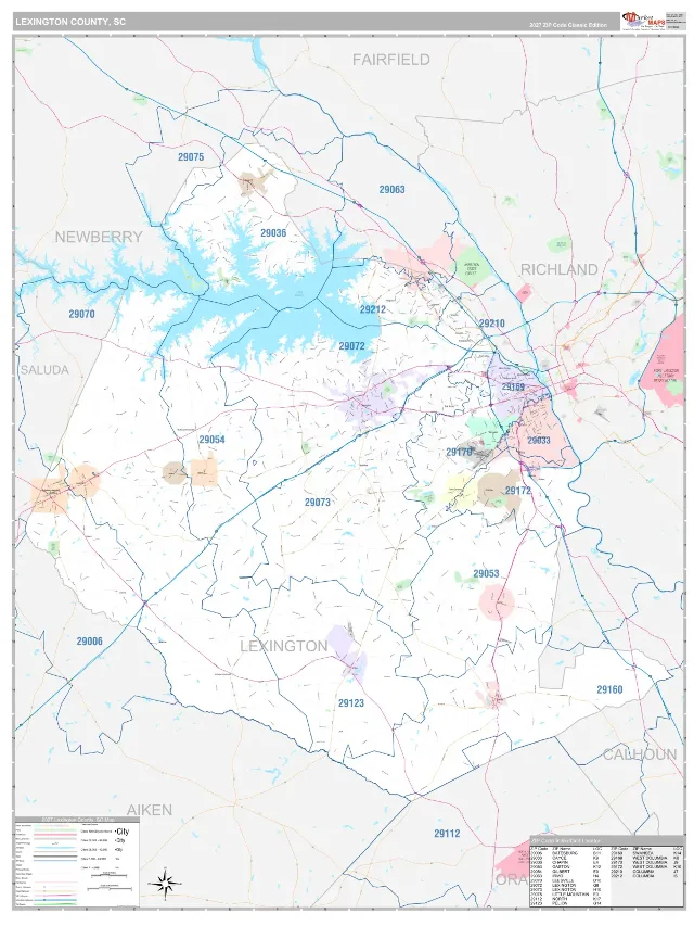 Lexington County, SC ZIP Code Wall Map, Classic style