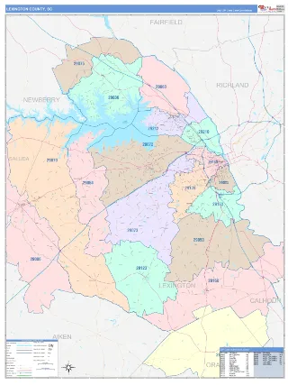 Lexington County, SC ColorCast style ZIP Code wall map