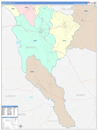 Marion County, SC ColorCast style ZIP Code wall map