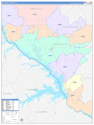 McCormick County, SC ColorCast style ZIP Code wall map