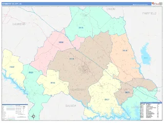 Newberry County, SC ColorCast style ZIP Code wall map