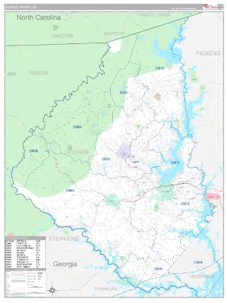Oconee County, SC Classic style ZIP Code wall map