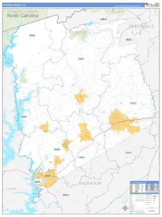 Pickens County, SC Business Reference style ZIP Code wall map