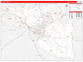 Richland County, SC RedLine style ZIP Code wall map