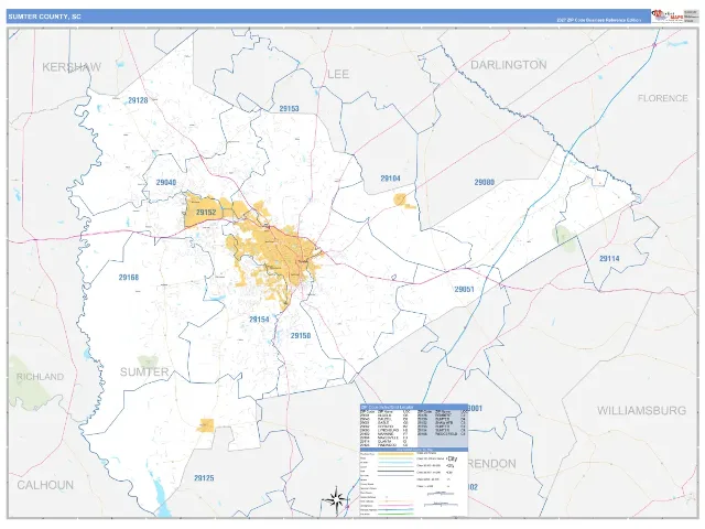 Sumter County, SC ZIP Code Wall Map, Business Reference style