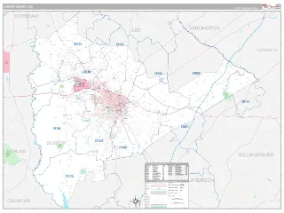 Sumter County, SC Classic style ZIP Code wall map