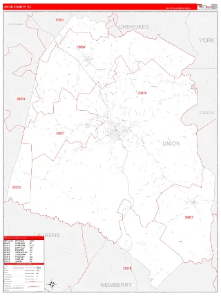 Union County, SC RedLine style ZIP Code wall map