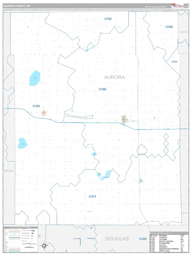 Aurora County, SD ZIP Code Wall Map, Classic style