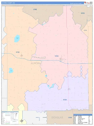 Aurora County, SD ColorCast style ZIP Code wall map