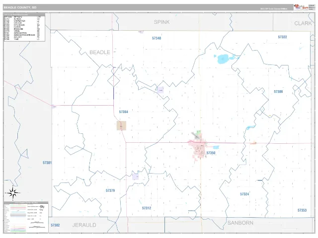 Beadle County, SD ZIP Code Wall Map, Classic style