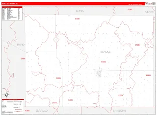 Beadle County, SD RedLine style ZIP Code wall map