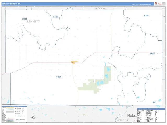 Bennett County, SD ZIP Code Wall Map, Business Reference style