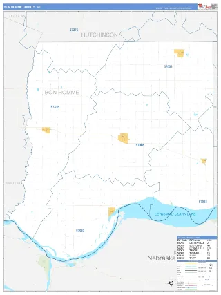 Bon Homme County, SD Business Reference style ZIP Code wall map