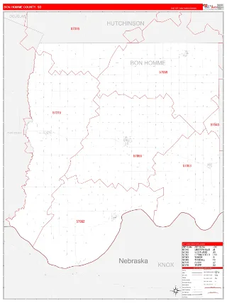 Bon Homme County, SD RedLine style ZIP Code wall map